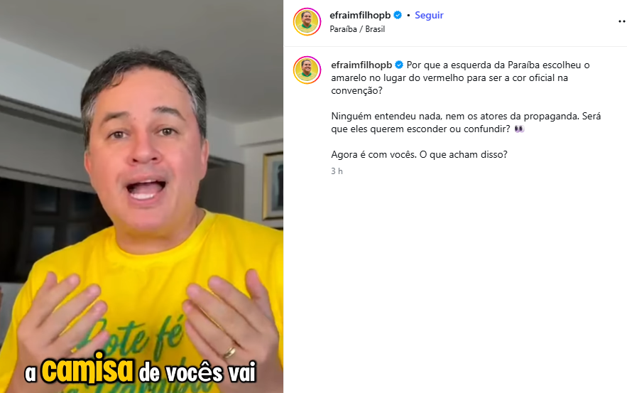 Efraim Filho acusa campanha de Lucas Ribeiro de copiar cor e slogan durante disputa pelo Governo da Paraíba