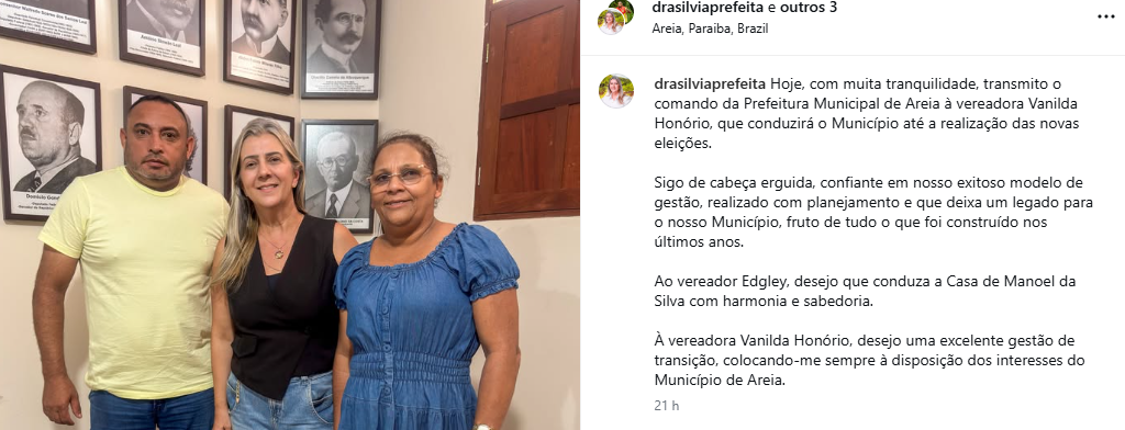 Vanilda Honório assume Prefeitura de Areia e promete continuidade da gestão